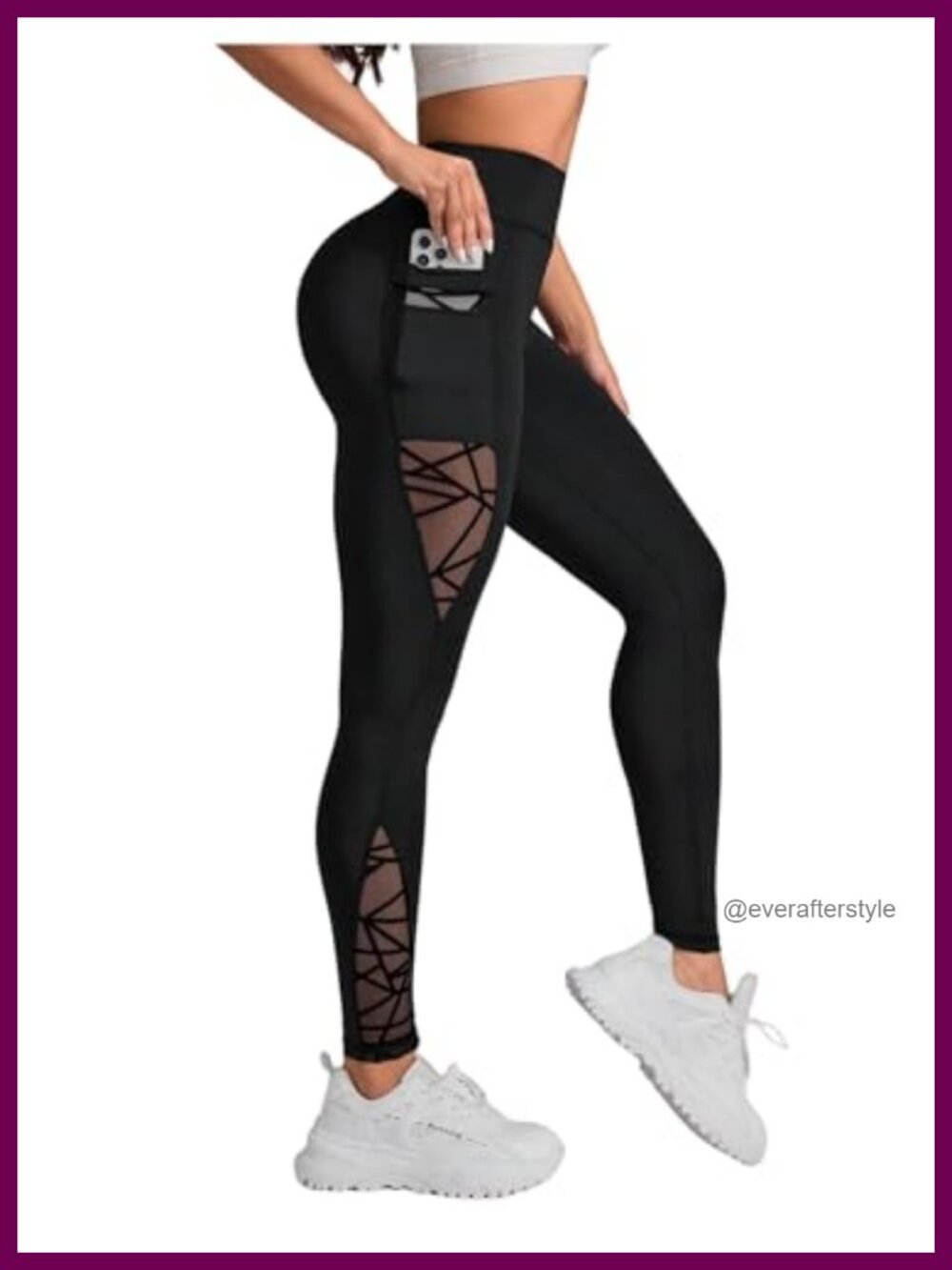 High Waisted Mesh Yoga Leggings Tummy Control Workout Pockets